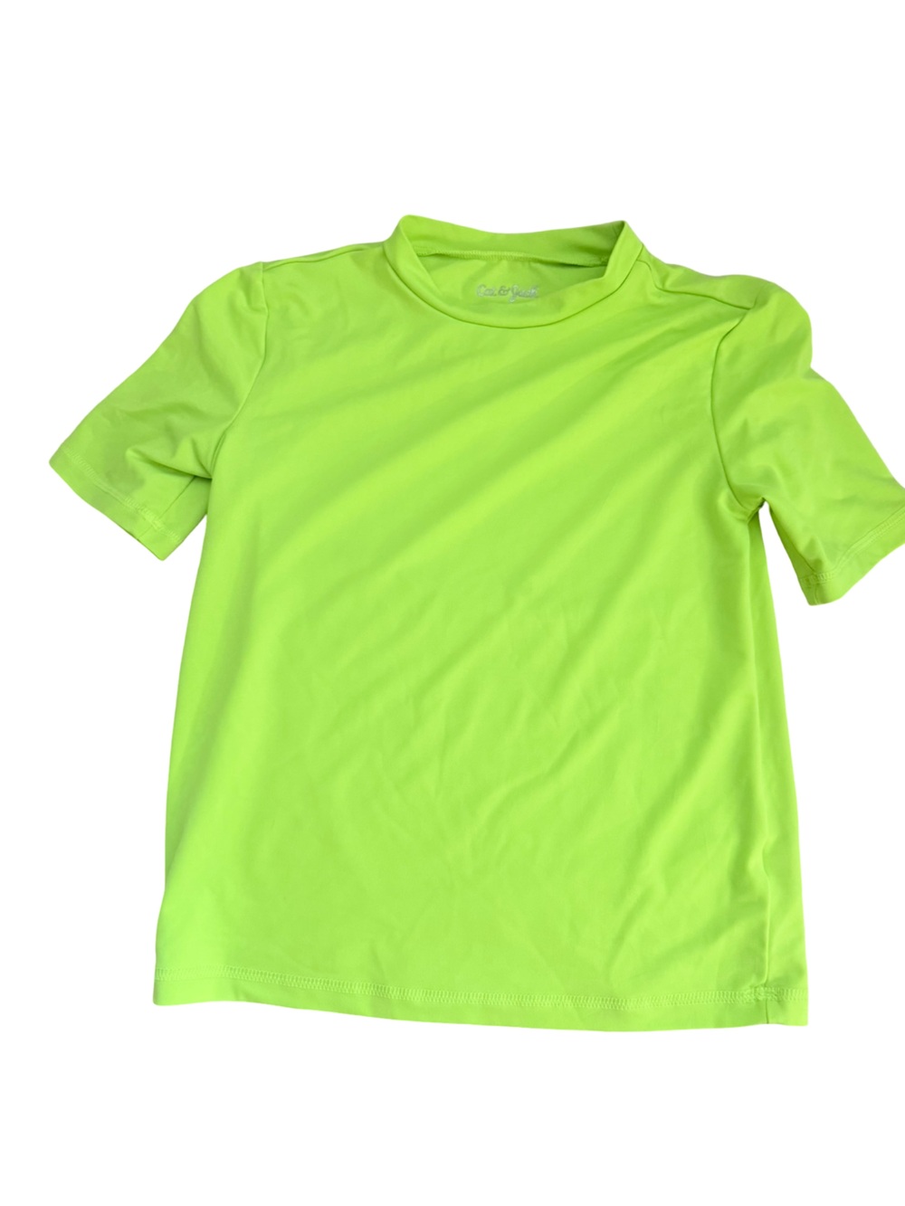 Cat & Jack Boys Neon Lime Green Short Sleeve Rash Guard Swim Shirt -Size S (6/7)